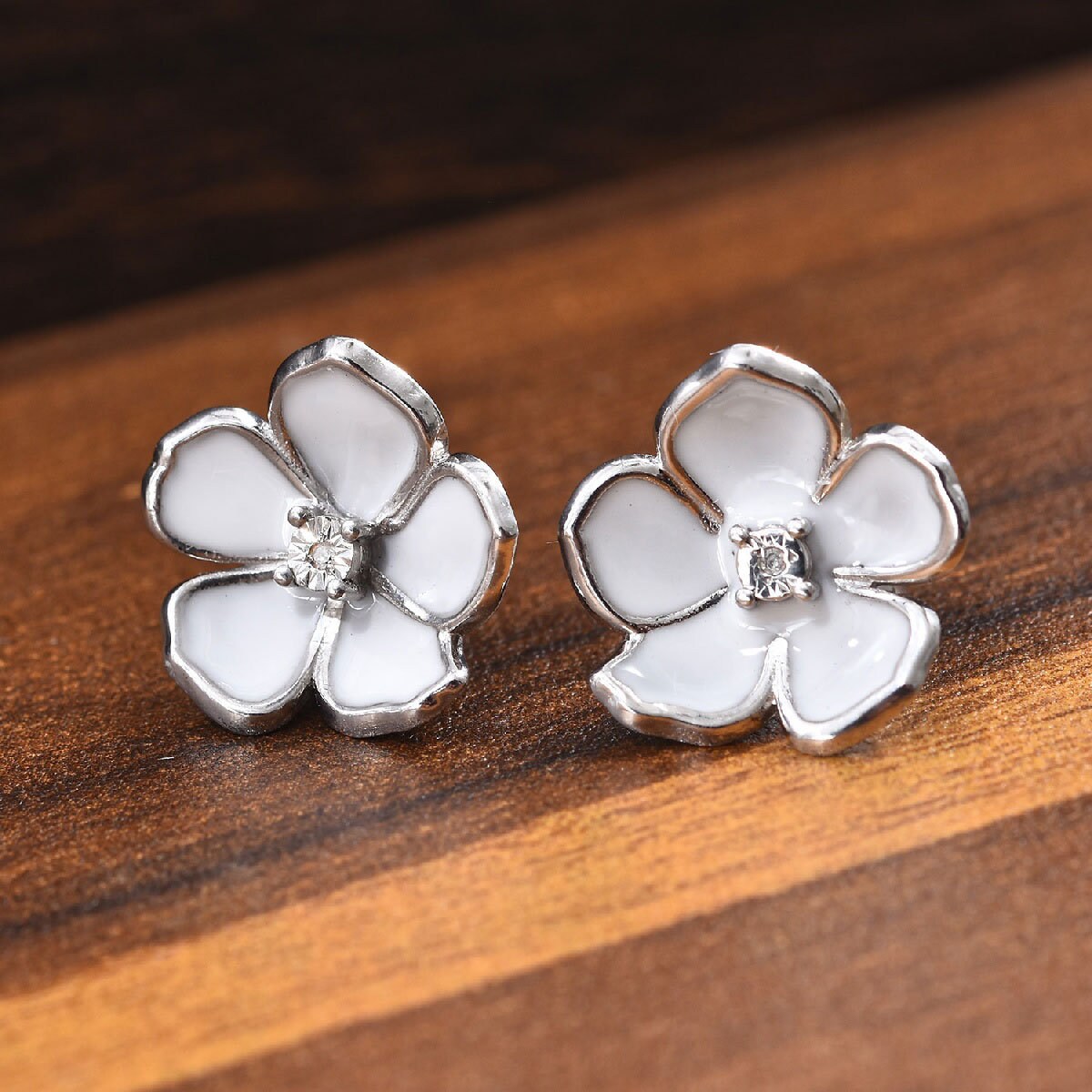 Sterling Silver White Flower Earrings , Little Flowers Studs, White Enamel Flower Stud Earrings, Sakura Studs, Minimalist Studs For Woman