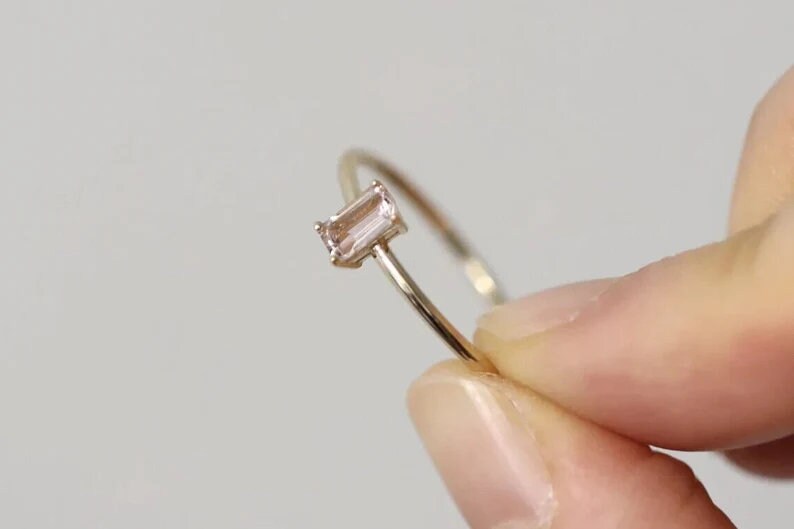 Delicate Rose Gold Pink Diamond Ring - Sparkling Silver Band - Romantic Gift for Her - Wedding and Engagement Jewelry