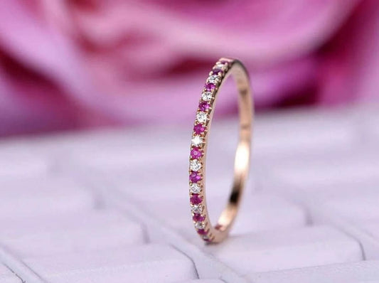 Pink Tourmaline and Diamond Band Ring,Rose Gold Band,Weddings Band Ring, Engagement Ring, Wedding Band,Anniversary Gift, Gift for Her
