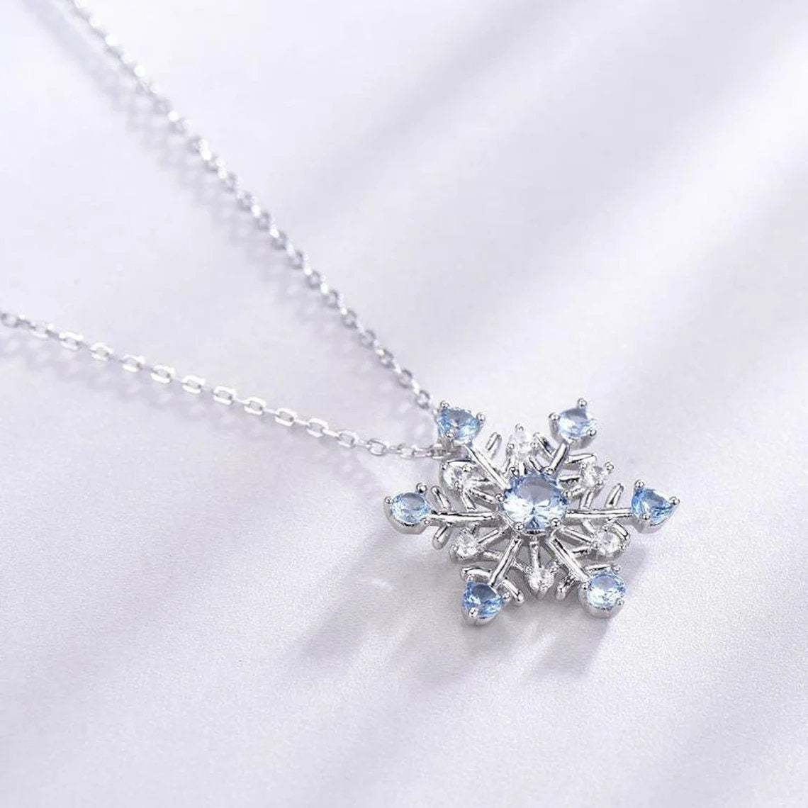 Tanzanite  Snowflake Pendant Necklace Sterling Silver, Anniversary Gift, Birthday Gift For Women Gemstone Jewelry, Snowflake Jewelry