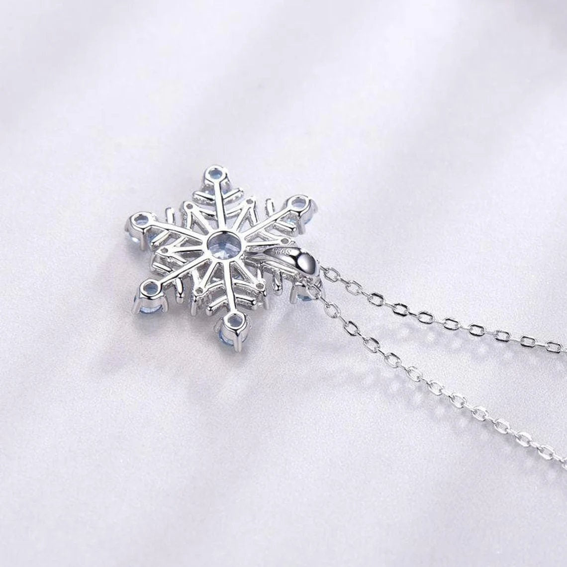 Tanzanite  Snowflake Pendant Necklace Sterling Silver, Anniversary Gift, Birthday Gift For Women Gemstone Jewelry, Snowflake Jewelry