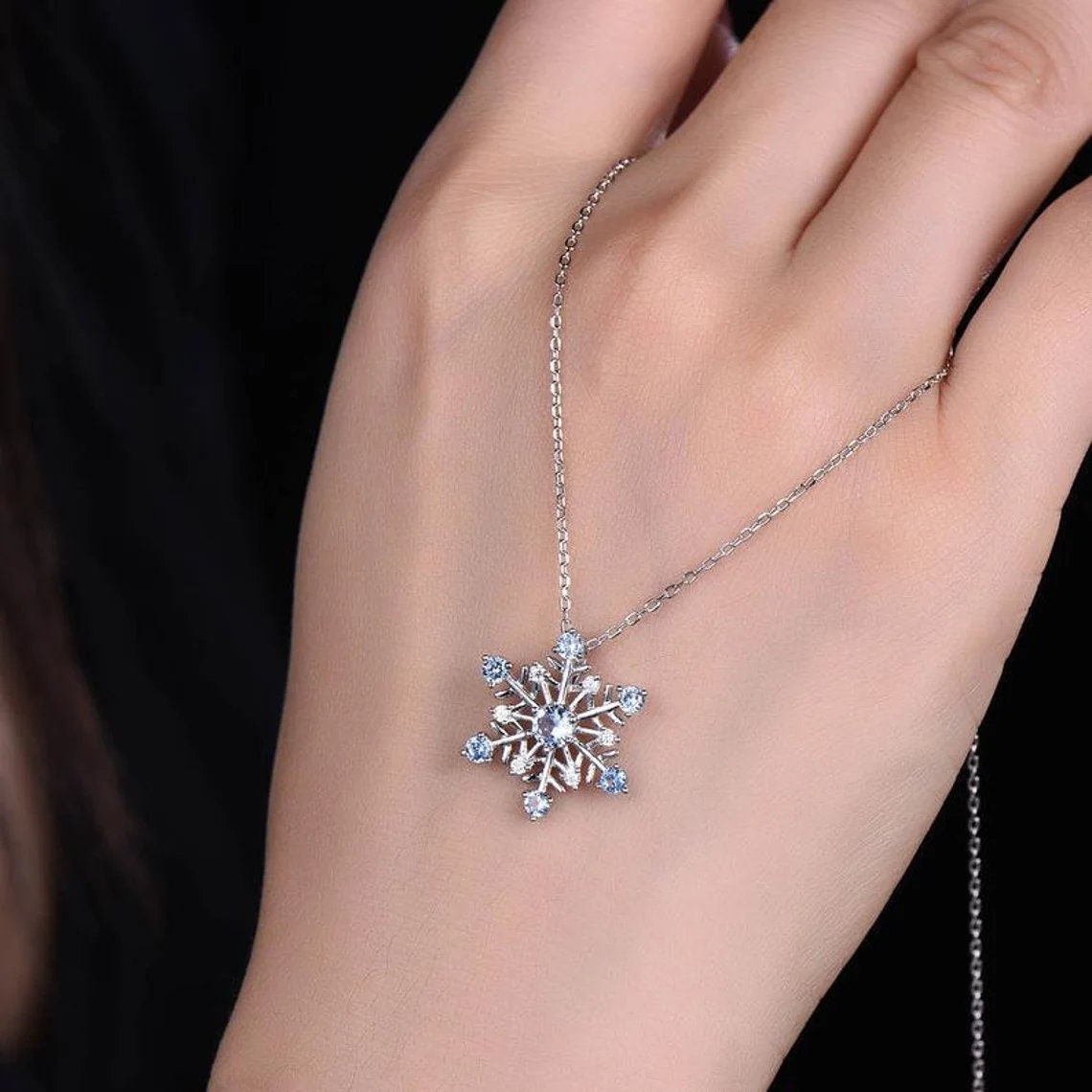 Tanzanite  Snowflake Pendant Necklace Sterling Silver, Anniversary Gift, Birthday Gift For Women Gemstone Jewelry, Snowflake Jewelry
