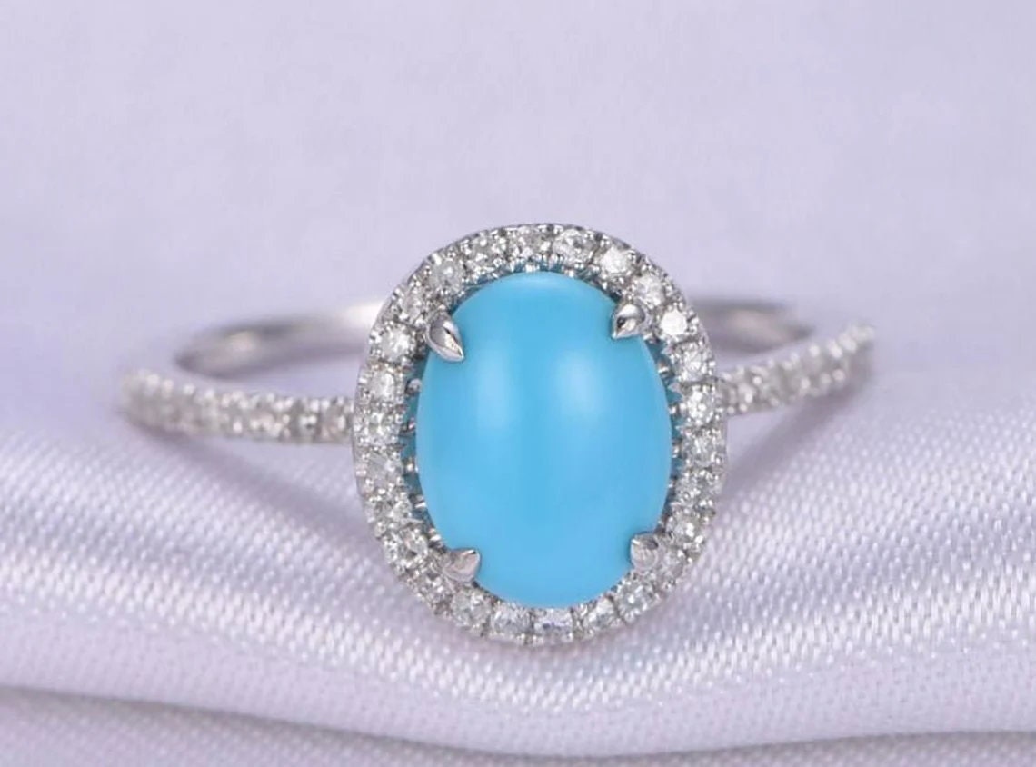 Turquoise Engagement Ring Turquoise Ring Wedding Ring Woman Ring Turquoise Halo Ring Promise Ring Gemstone Ring Gift for her Bold Ring