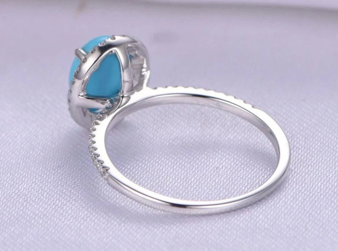 Turquoise Engagement Ring Turquoise Ring Wedding Ring Woman Ring Turquoise Halo Ring Promise Ring Gemstone Ring Gift for her Bold Ring