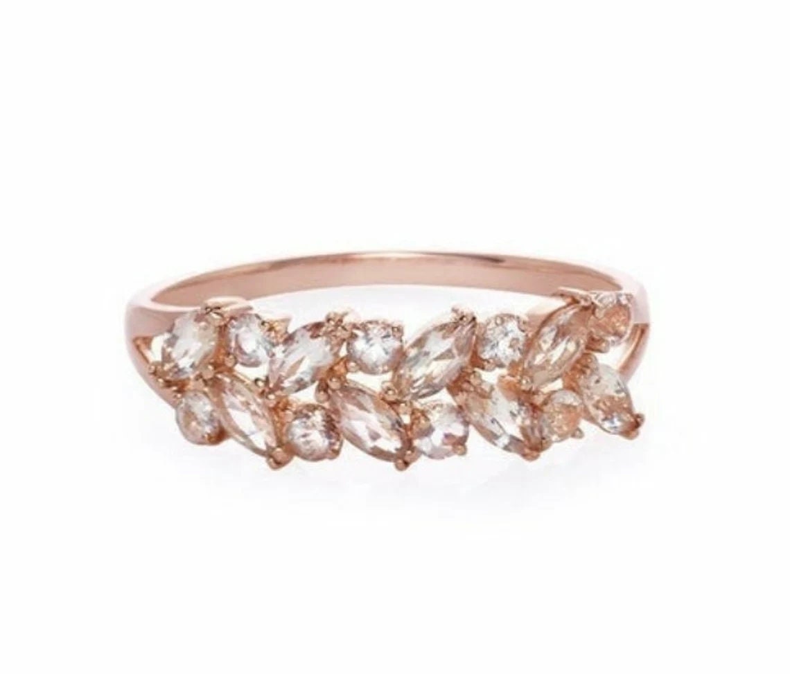 Rose Gold Plated Morganite Bridal Ring in Sterling Silver - Eternity Wedding Band