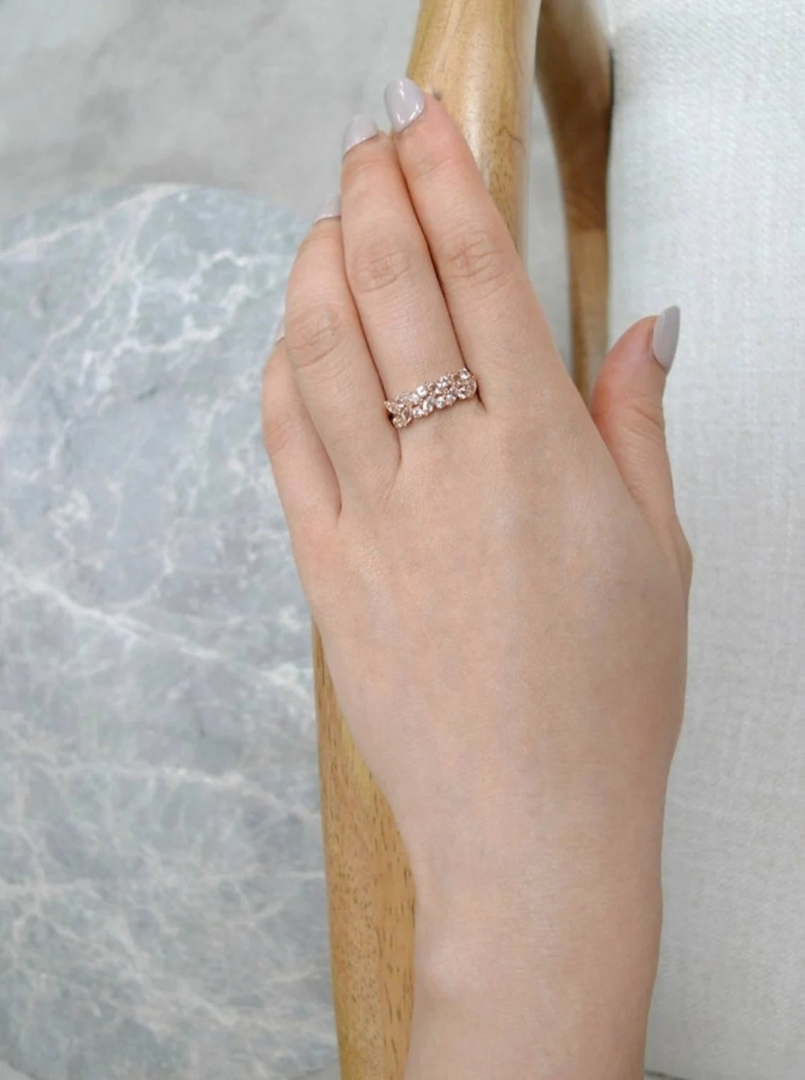 Rose Gold Plated Morganite Bridal Ring in Sterling Silver - Eternity Wedding Band