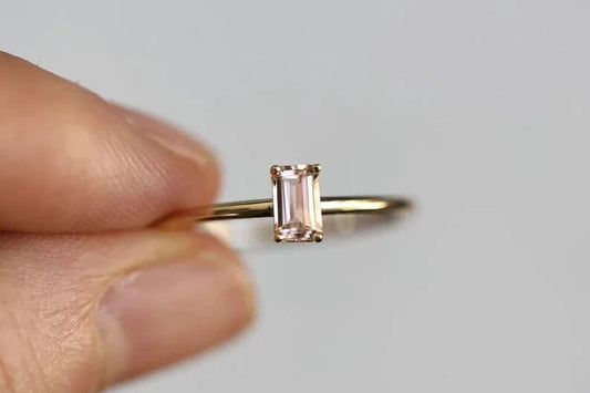 Delicate Rose Gold Pink Diamond Ring - Sparkling Silver Band - Romantic Gift for Her - Wedding and Engagement Jewelry