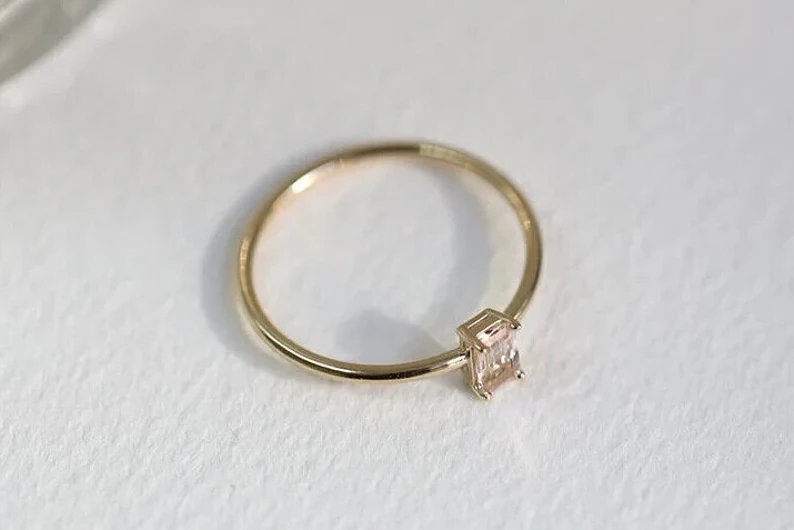 Delicate Rose Gold Pink Diamond Ring - Sparkling Silver Band - Romantic Gift for Her - Wedding and Engagement Jewelry