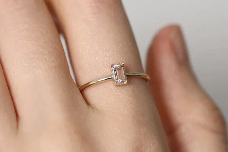 Delicate Rose Gold Pink Diamond Ring - Sparkling Silver Band - Romantic Gift for Her - Wedding and Engagement Jewelry