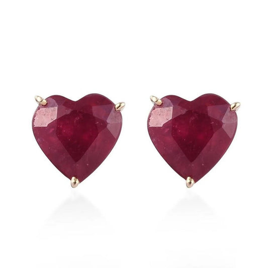 Ruby Heart Stud Earrings: 14K Yellow Gold Vermeil, Handmade