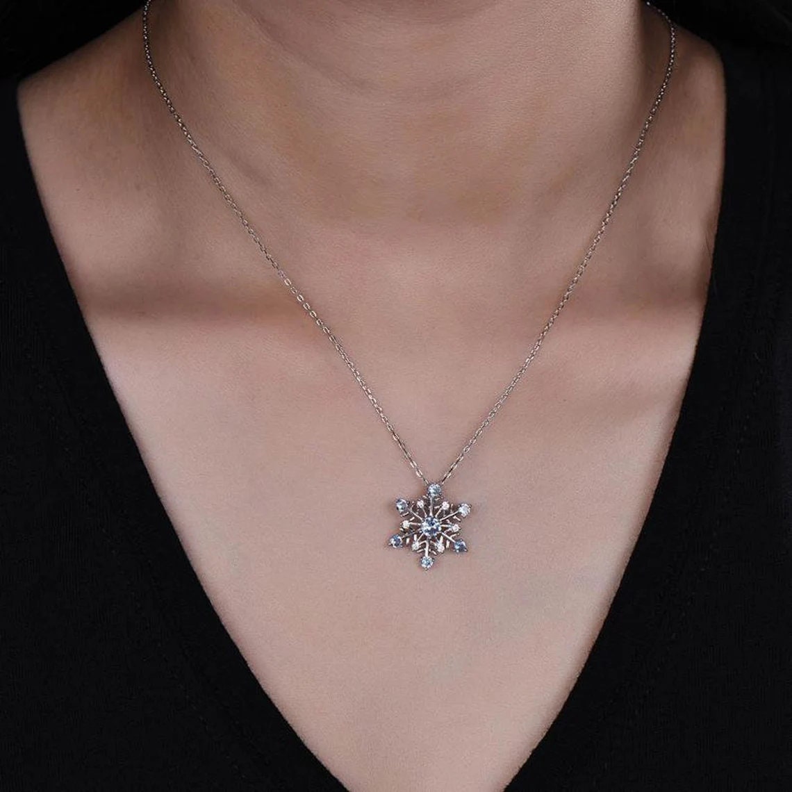 Tanzanite  Snowflake Pendant Necklace Sterling Silver, Anniversary Gift, Birthday Gift For Women Gemstone Jewelry, Snowflake Jewelry