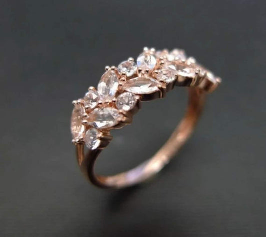 Rose Gold Plated Morganite Bridal Ring in Sterling Silver - Eternity Wedding Band