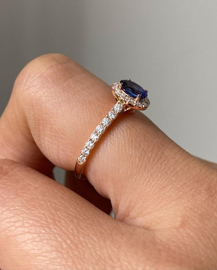 Tanzanite Diamond Cluster Engagement Ring - December Birthstone Jewelry