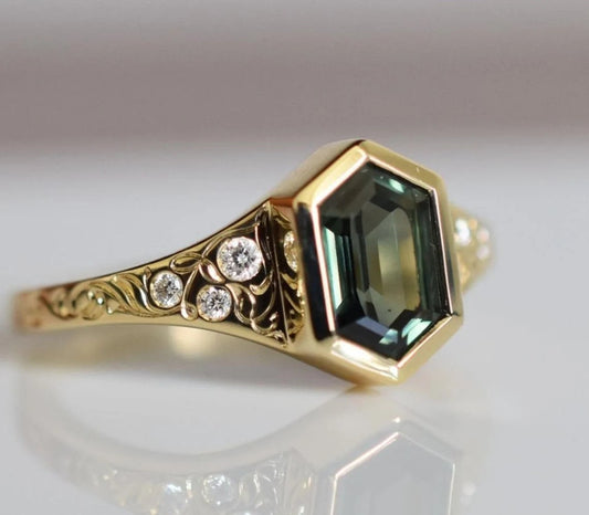 Teal green sapphire,teal sapphire engagement ring,wedding ring,green blue Madagascar sapphire ring / ring for her / 925 sterling silver ring