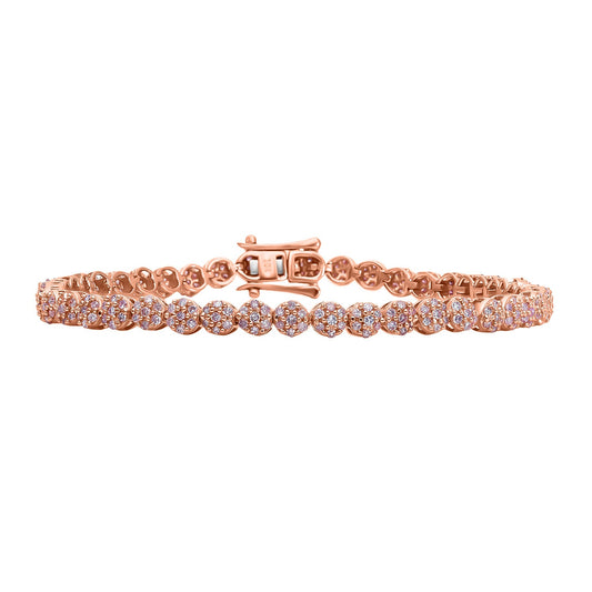Rose Gold Pink Diamond Floral Tennis Bracelet: Sterling Silver, 2.0 ctw