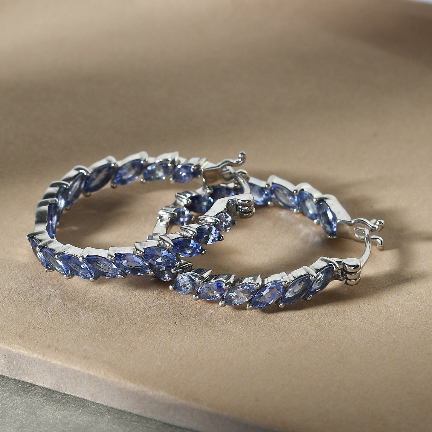 Tanzanite Earrings in 925 Sterling Silver| Inside Out Hoops| Silver Tanzanite Earrings 4.15 ctw Tanzanite Earring Natural Tanzanite Earrings