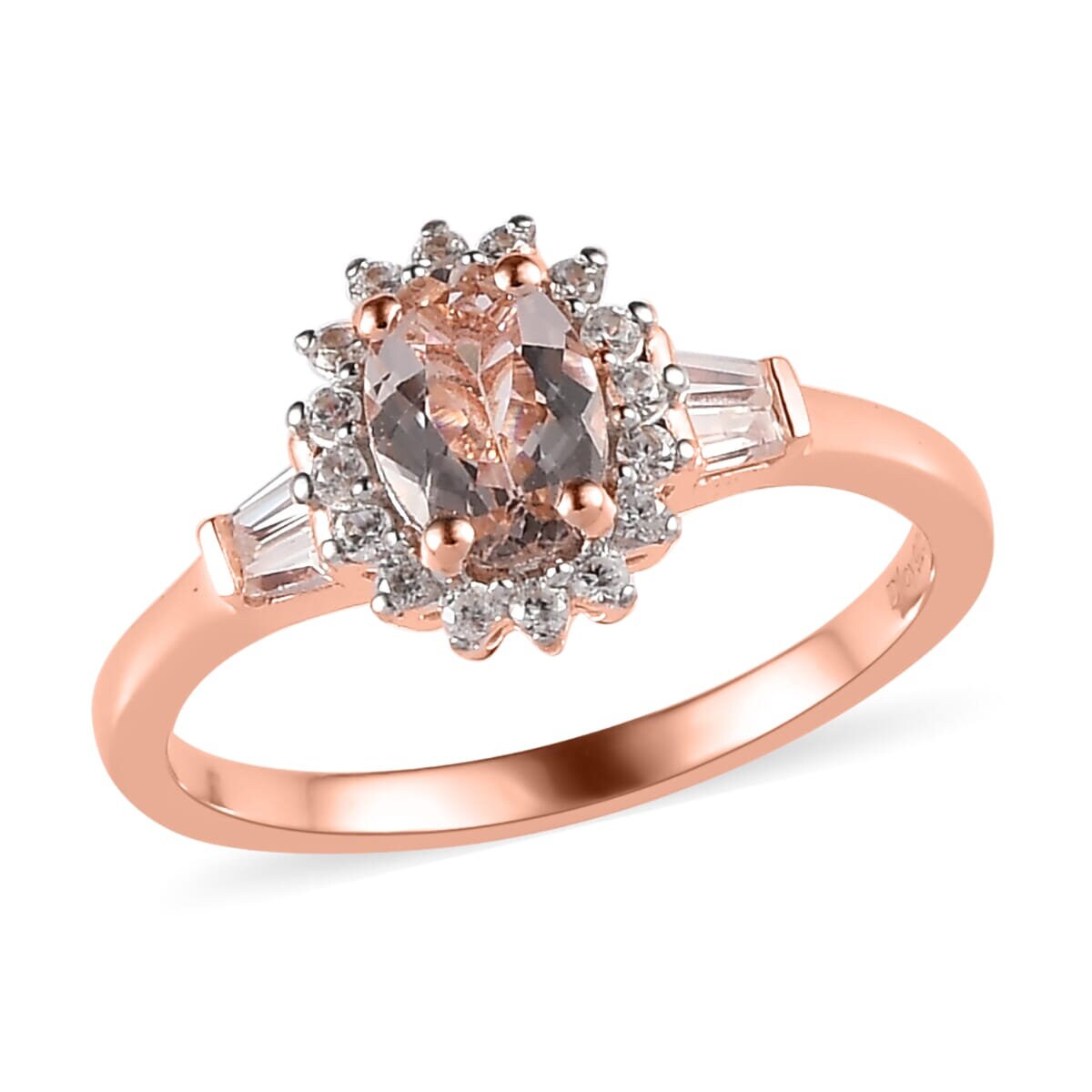 Oval Morganite engagement ring set Rose gold Vintage Halo Diamond Moissanite Wedding band Art deco Half Eternity band Anniversary ring