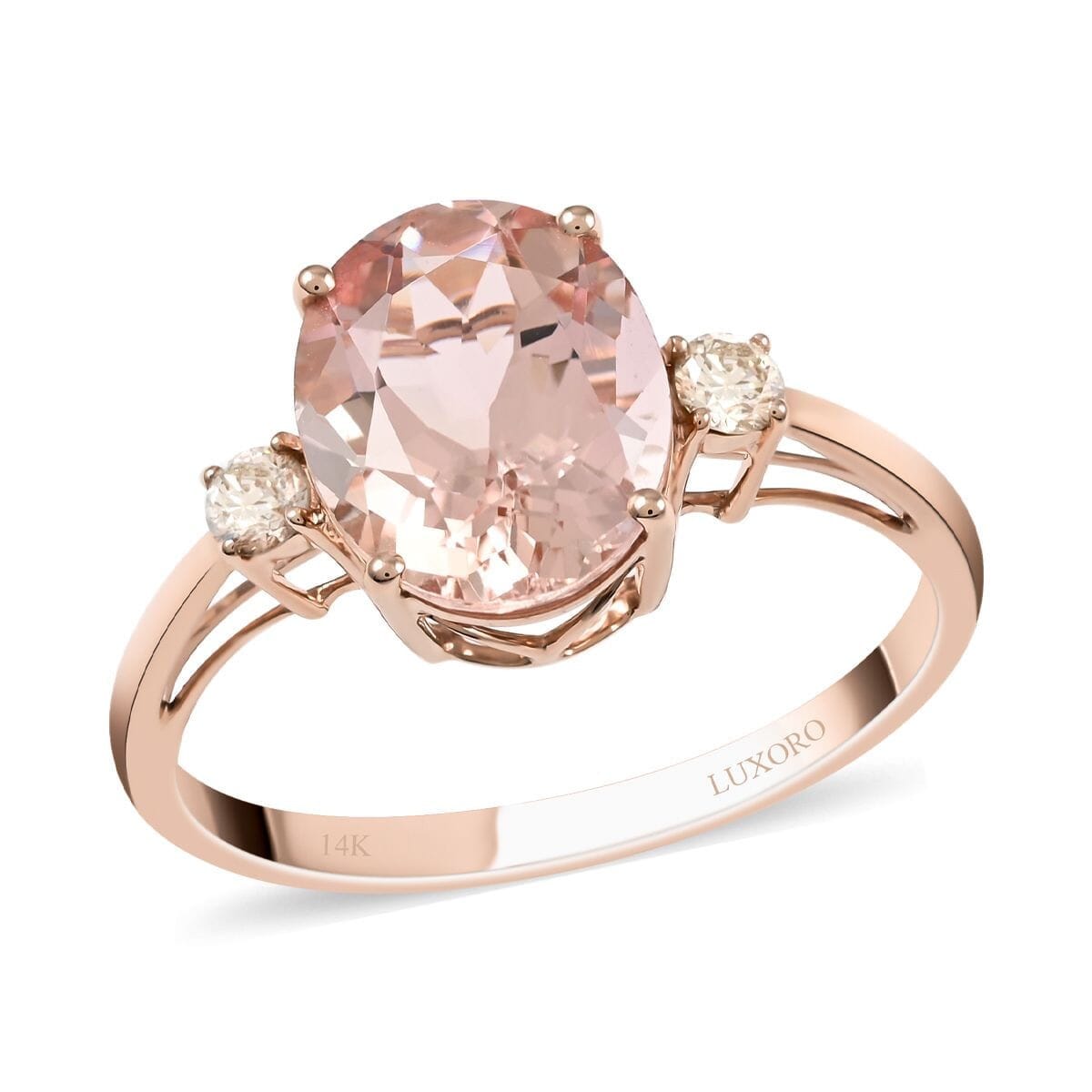 Rose Gold Morganite Ring - Dainty Engagement Promise Ring for Women