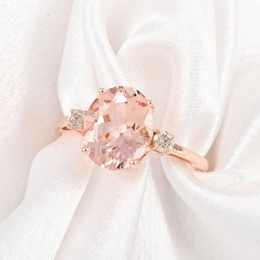 Rose Gold Morganite Ring - Dainty Engagement Promise Ring for Women