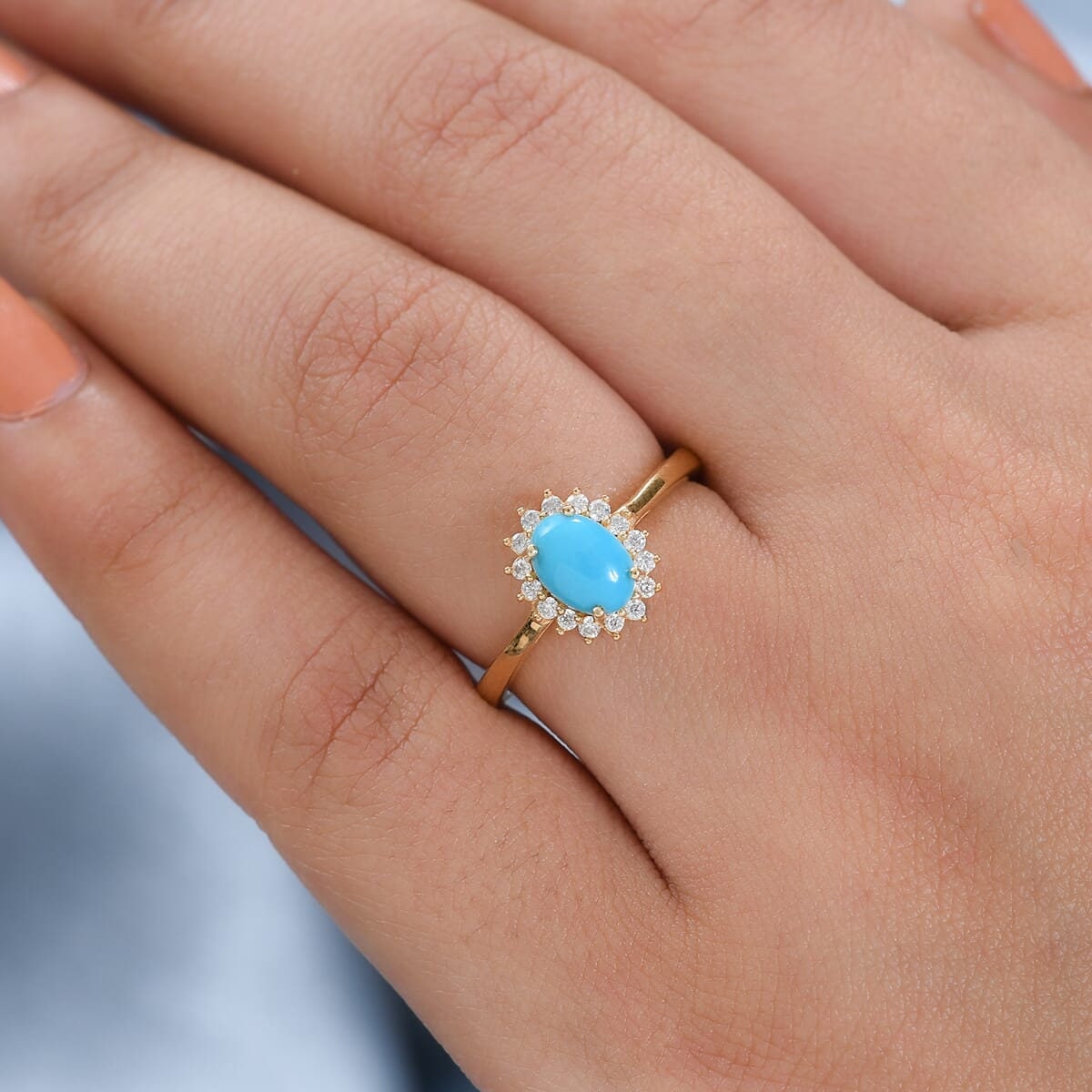 Natural Sleeping Beauty turquoise ring , Oval shape turquoise halo engagement ring, Bridal ring, Anniversary Gift, December Birthstone Ring