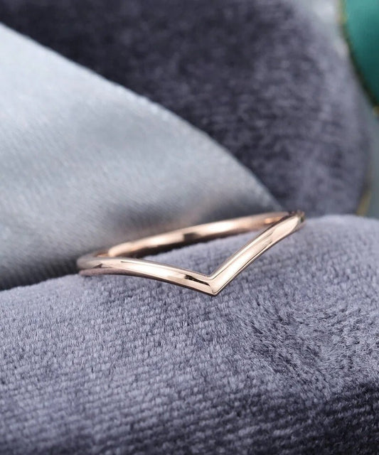 Minimalist Curved wedding band vintage simple rose gold wedding band women Unique Chevron Bridal promise ring Anniversary gift for her
