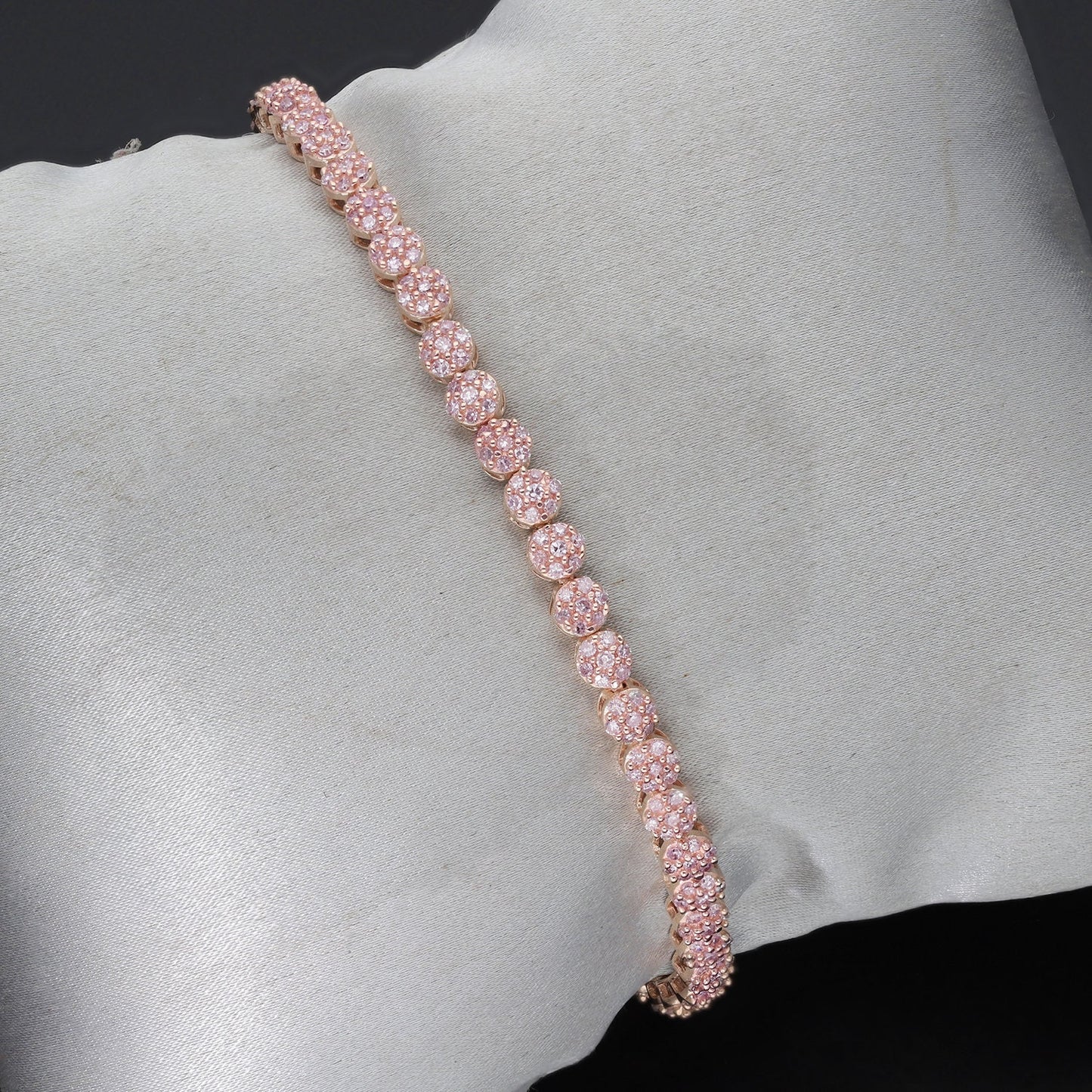 Rose Gold Pink Diamond Floral Tennis Bracelet: Sterling Silver, 2.0 ctw