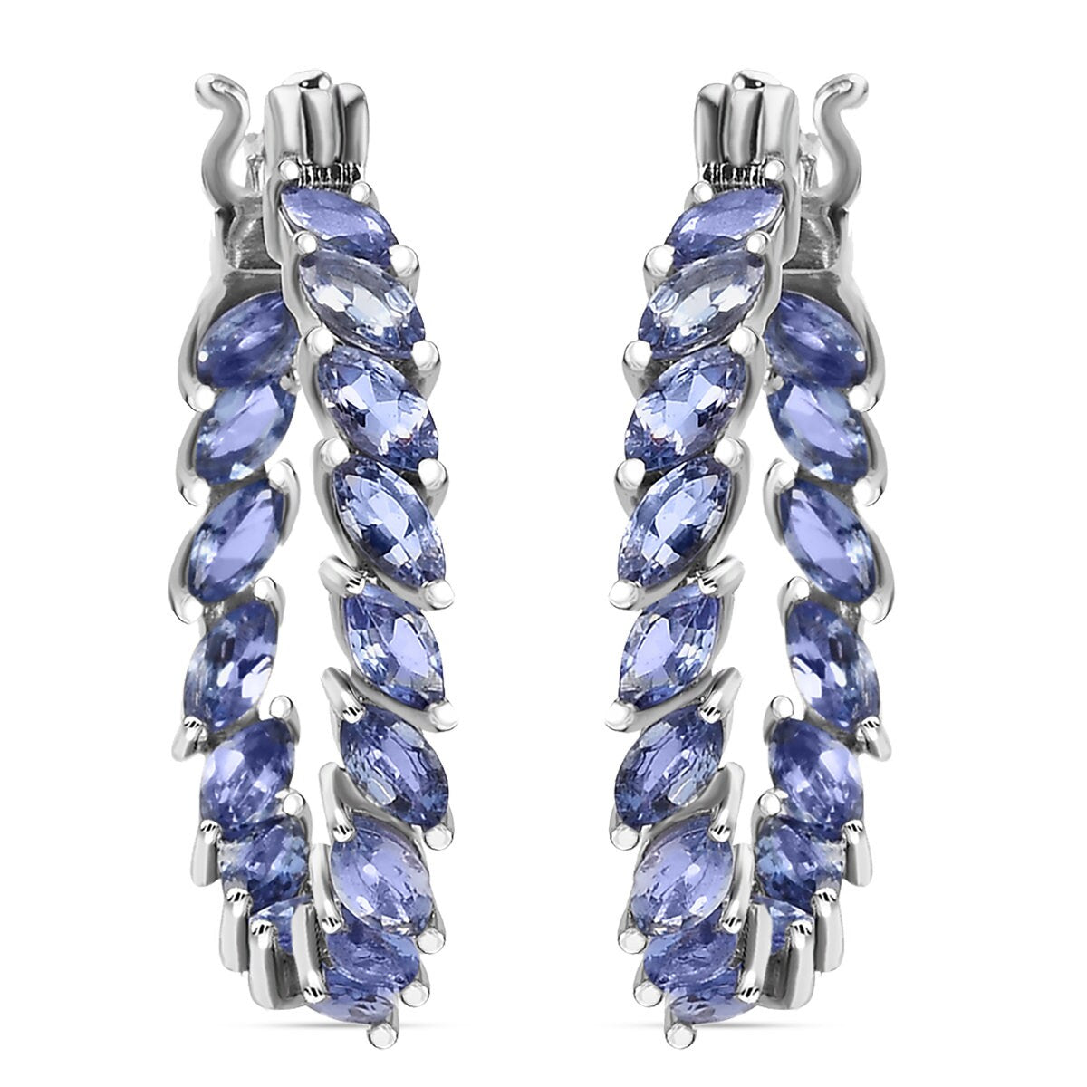 Tanzanite Earrings in 925 Sterling Silver| Inside Out Hoops| Silver Tanzanite Earrings 4.15 ctw Tanzanite Earring Natural Tanzanite Earrings