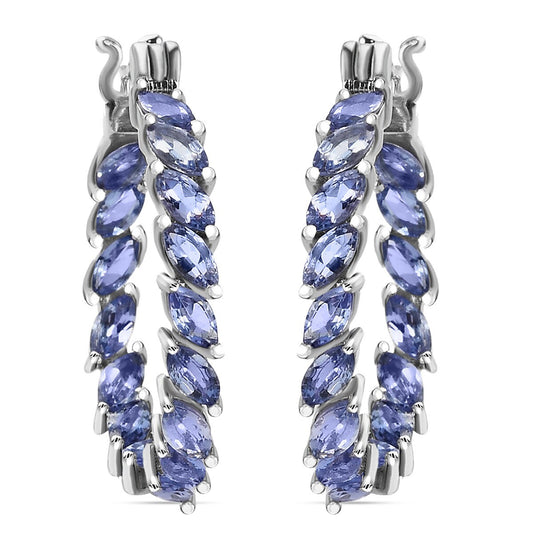Tanzanite Earrings in 925 Sterling Silver| Inside Out Hoops| Silver Tanzanite Earrings 4.15 ctw Tanzanite Earring Natural Tanzanite Earrings