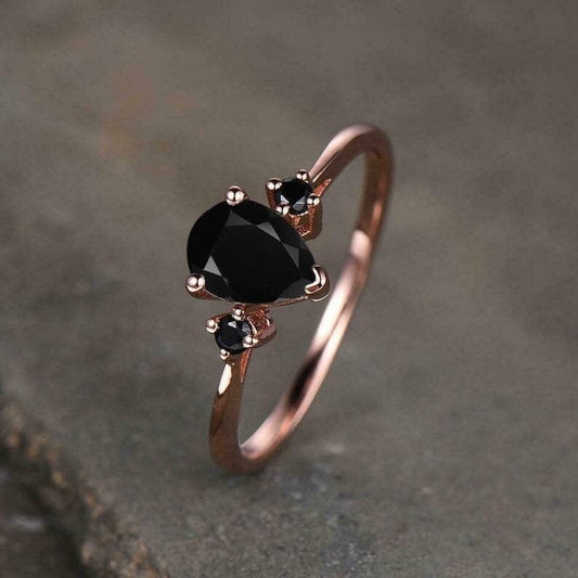 Pear Cut Black Spinel Sterling Silver Engagement Ring