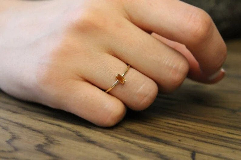 Baguette Ring-Multi Stone Ring-Dainty Peridot Ring-Sterling Silver Ring-Stacking Ring-Minimalist Ring-Delicate Ring-Rose Gold Plated Ring