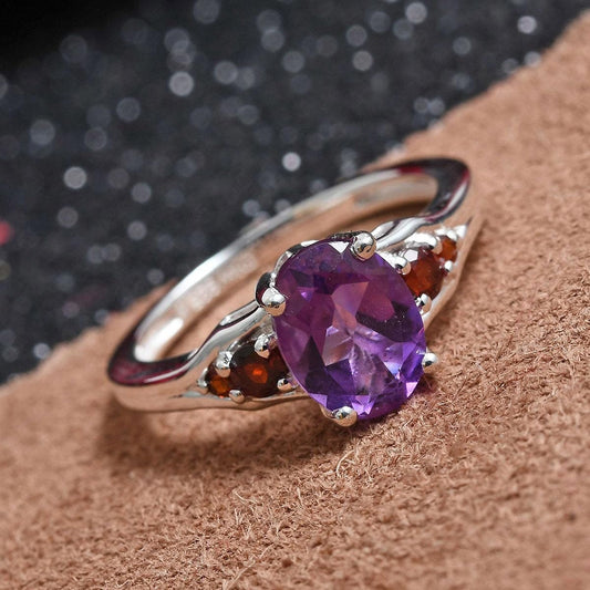Garnet And Amethyst Ring, Natural Multi Stone Ring, 925 Sterling Silver, Handmade Ring, Promise Ring, Gift For Her, birthstone Ring