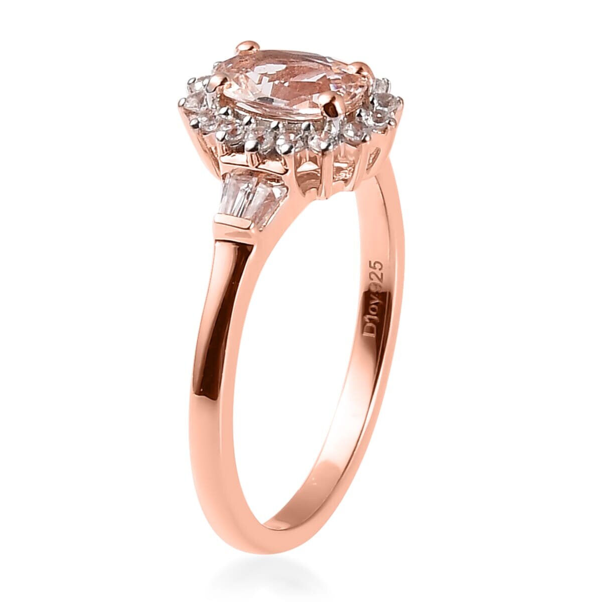 Oval Morganite engagement ring set Rose gold Vintage Halo Diamond Moissanite Wedding band Art deco Half Eternity band Anniversary ring