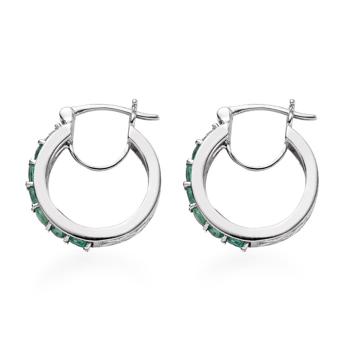 Emerald Earrings, Genuine Emerald Hoop Silver Earrings for Women, Natural Green Gemstone Earrings, Bridesmaid Gift for Her