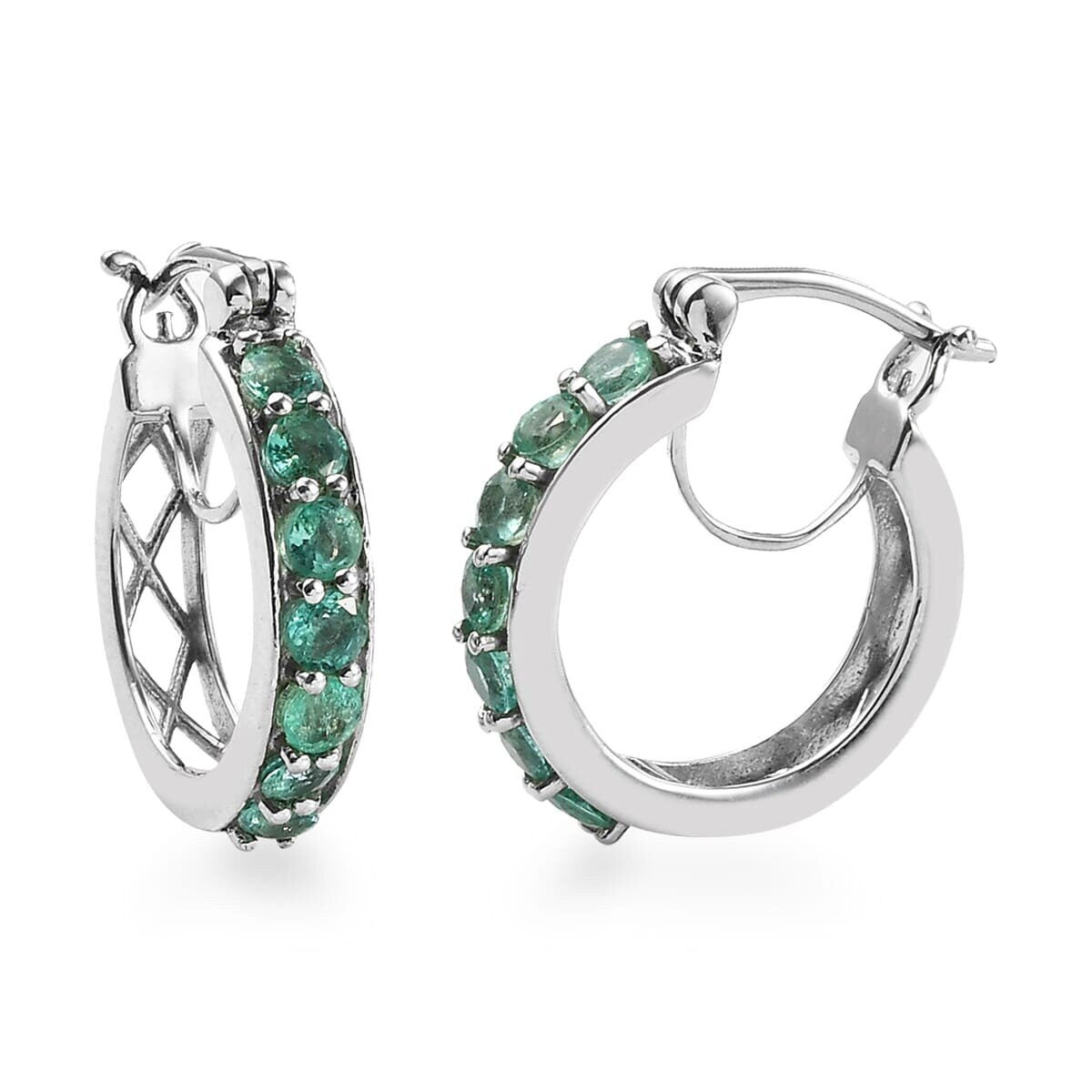 Emerald Earrings, Genuine Emerald Hoop Silver Earrings for Women, Natural Green Gemstone Earrings, Bridesmaid Gift for Her