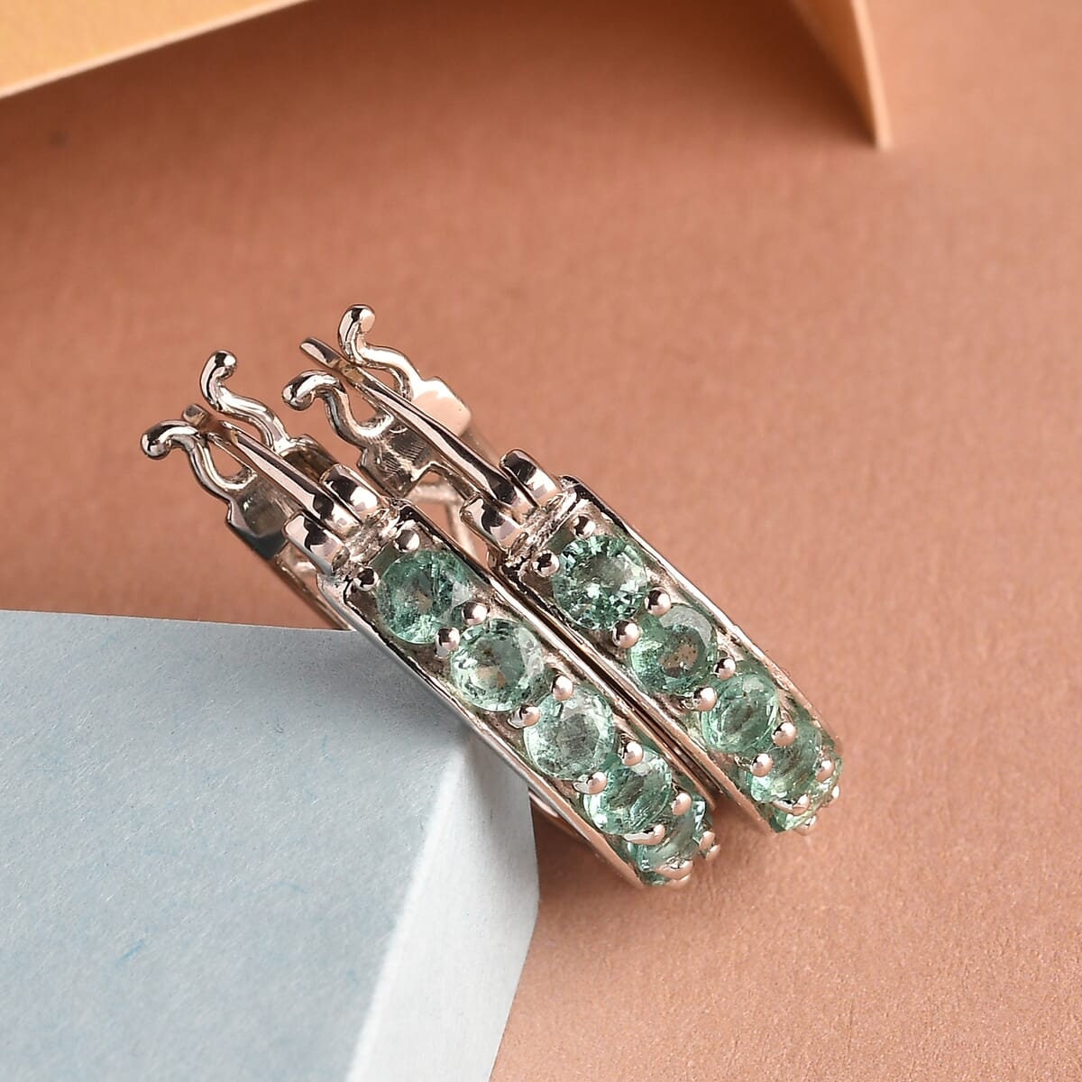 Emerald Earrings, Genuine Emerald Hoop Silver Earrings for Women, Natural Green Gemstone Earrings, Bridesmaid Gift for Her