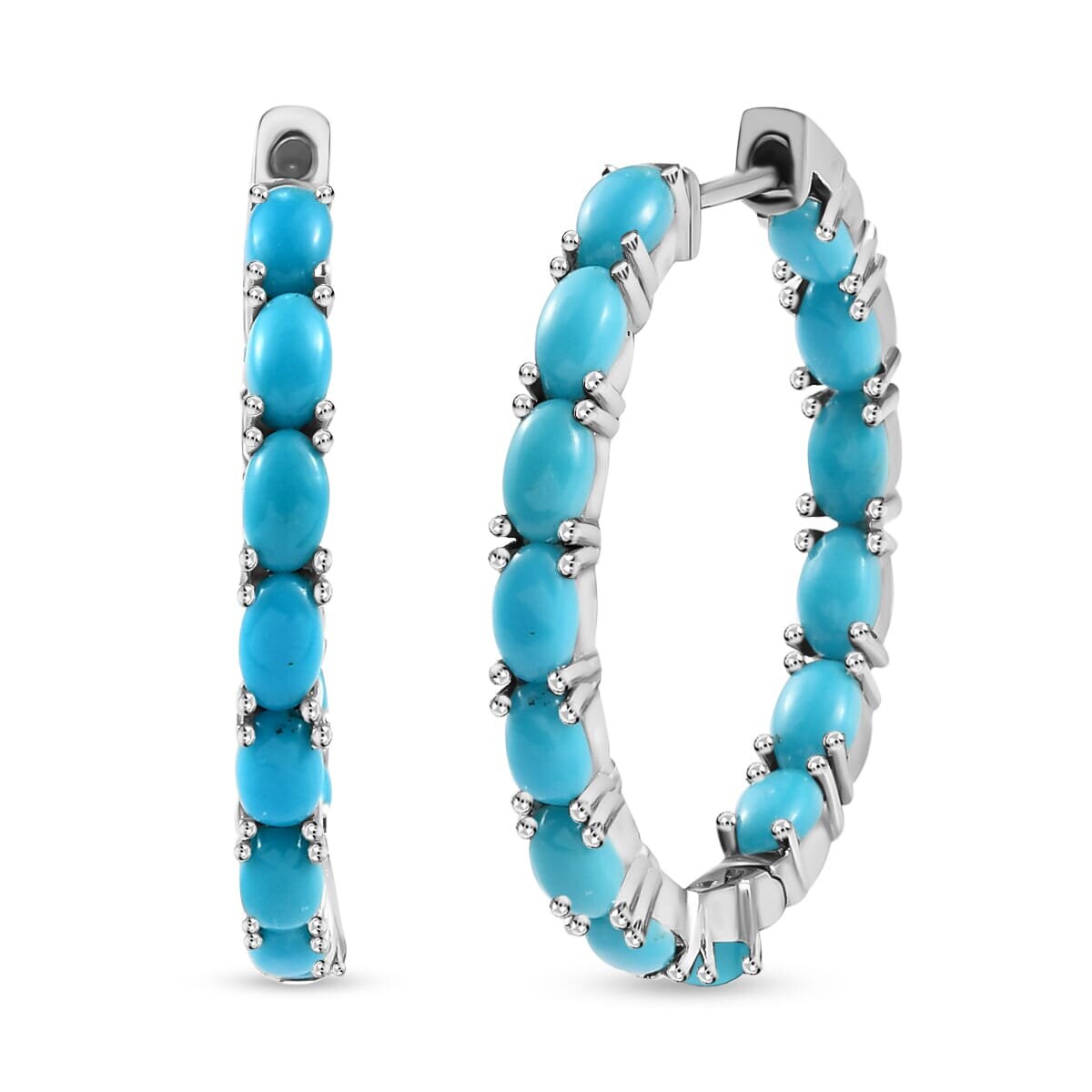 6.60 ctw Natural Arizona Sleeping Beauty Turquoise Inside Out Hoop Earrings in Platinum Over Sterling Silver Turquoise Jewelry Gift For Her