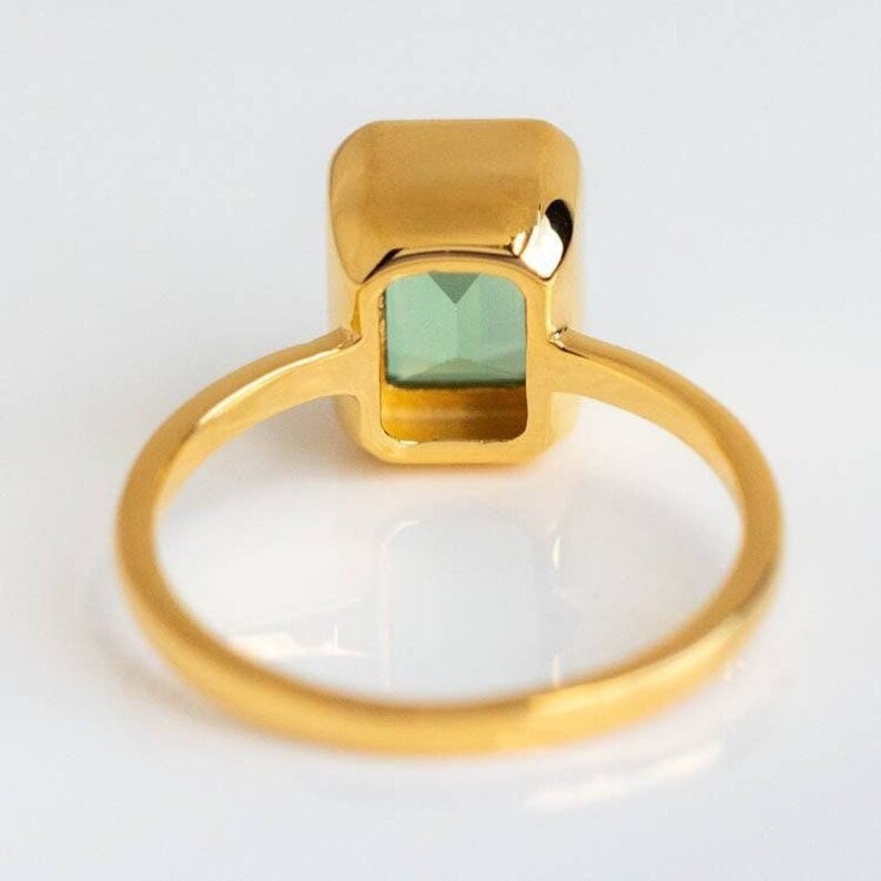 Emerald Engagement Ring 4ct Emerald Cut 14K Gold Engagement Ring Cluster Ring CZ Diamond Bridal Ring Promise Ring Anniversary Gift