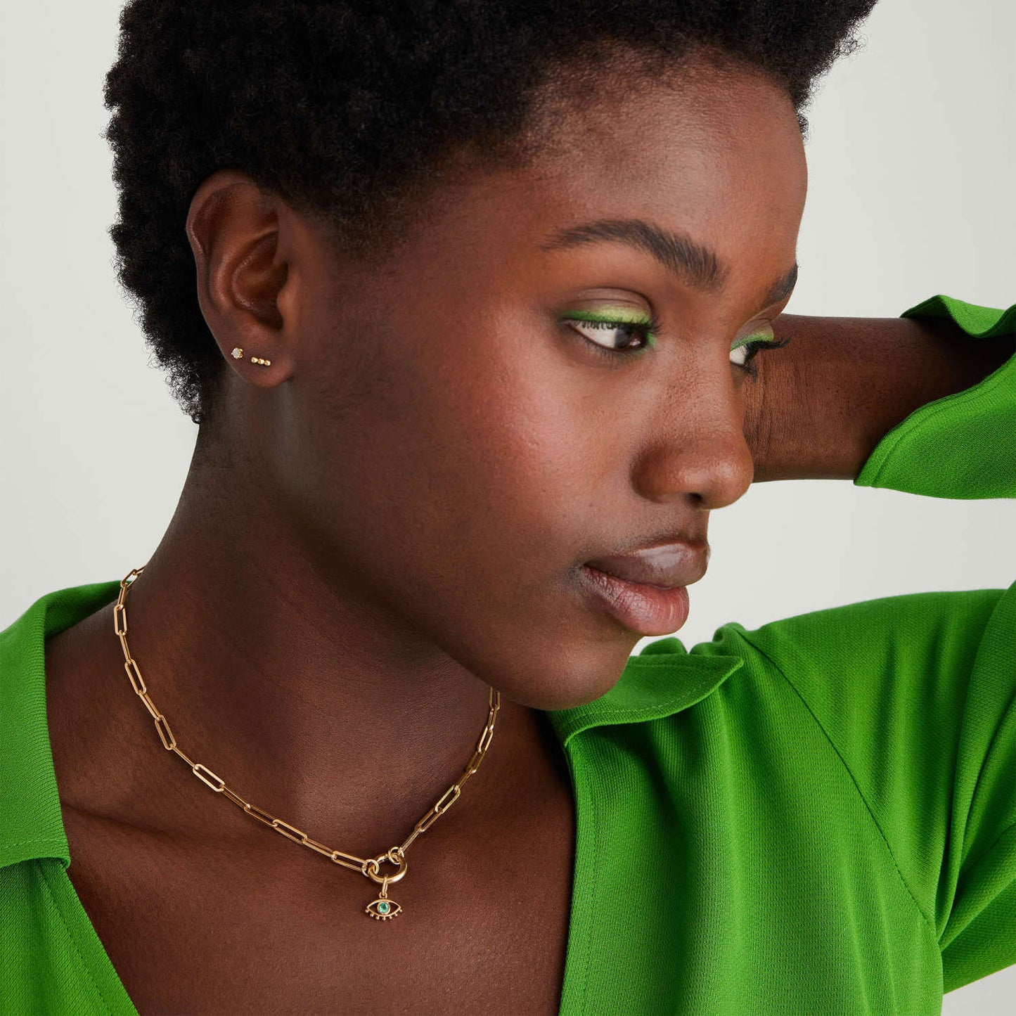 Evil Eye Necklace / 14k Gold Evil Eye Necklace / Diamond Evil Eye with Emerald / Good Luck Necklace / Evil Eye Charm / Mothers Day Sale