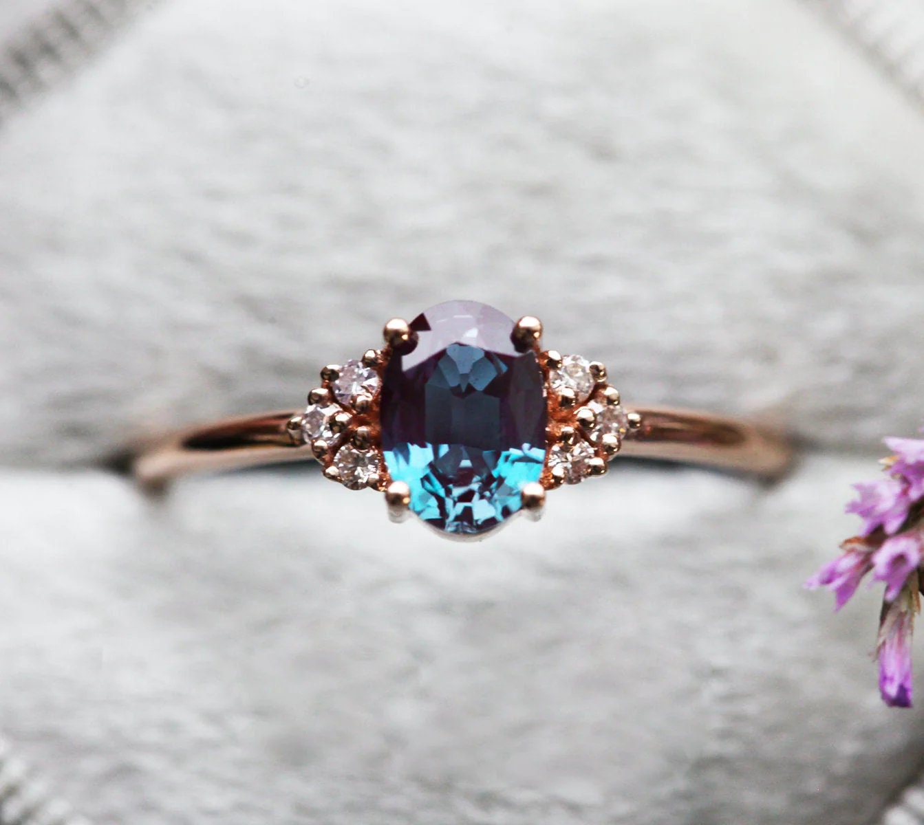 Oval Alexandrite Ring: 925 Sterling Silver, June Birthstone