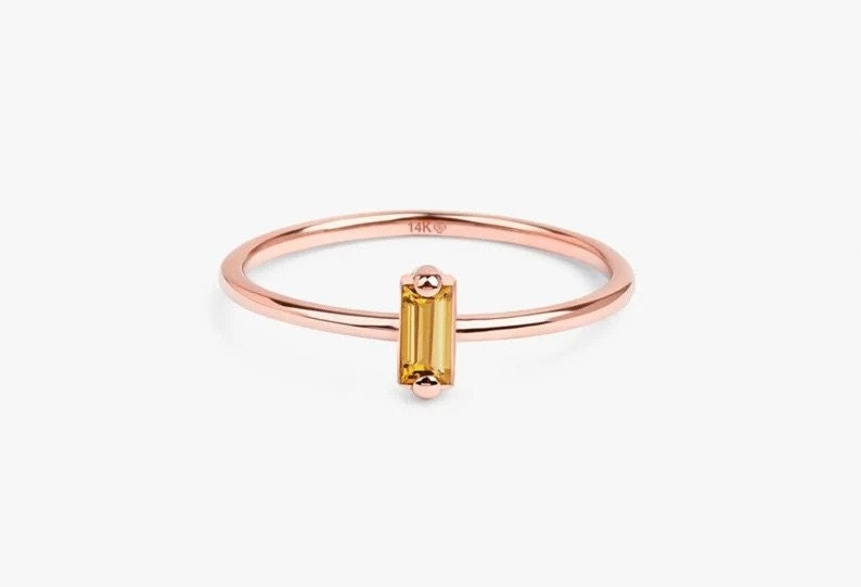 Baguette Ring-Multi Stone Ring-Dainty Peridot Ring-Sterling Silver Ring-Stacking Ring-Minimalist Ring-Delicate Ring-Rose Gold Plated Ring