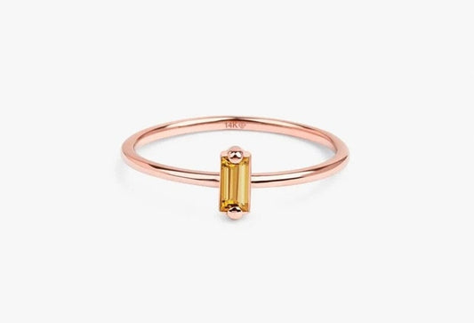 Baguette Ring-Multi Stone Ring-Dainty Peridot Ring-Sterling Silver Ring-Stacking Ring-Minimalist Ring-Delicate Ring-Rose Gold Plated Ring