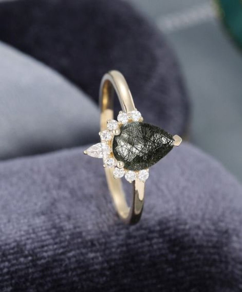 Sterling Silver & Rose Gold Rutilated Quartz Crown Ring - Gemstone Cluster Ring