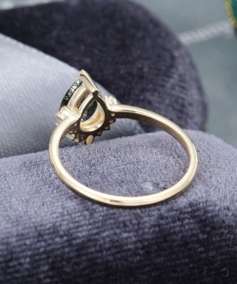 Sterling Silver & Rose Gold Rutilated Quartz Crown Ring - Gemstone Cluster Ring