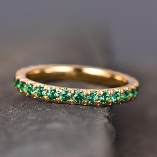 Emerald Eternity Band: Yellow Gold Stacking Ring, May Birthstone
