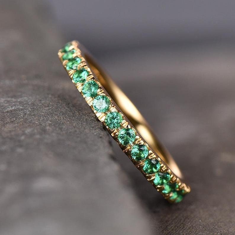Emerald Eternity Band: Yellow Gold Stacking Ring, May Birthstone