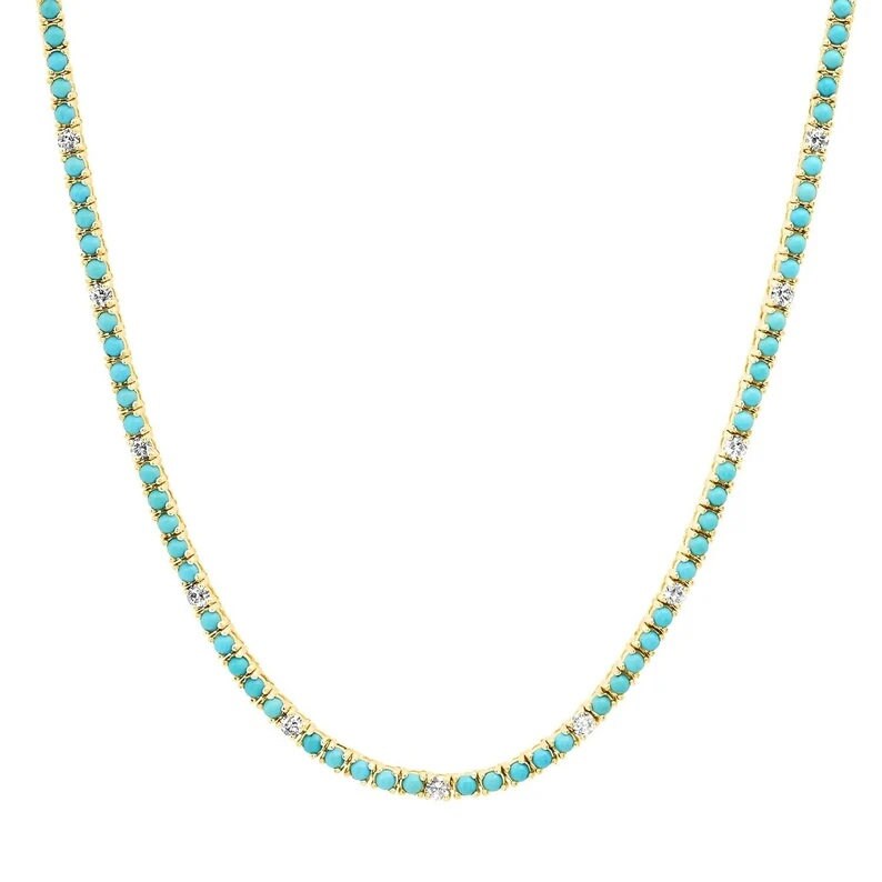 Turquoise and Diamond Tennis Necklace in Gold family Necklace For Mom, Grandma Gift, Initial Necklace, pregnancy gift, gift for her