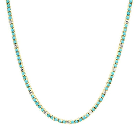 Turquoise and Diamond Tennis Necklace in Gold family Necklace For Mom, Grandma Gift, Initial Necklace, pregnancy gift, gift for her