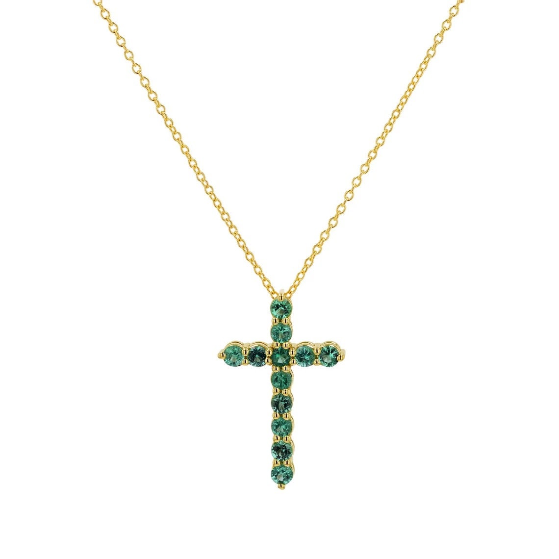 Natural Emerald Gemstone Solid 14k Gold Handmade Pendant/ Emerald cross necklace /Birthday /Christmas/Engagement/Gift For Anniversary