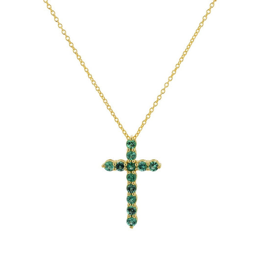 Natural Emerald Gemstone Solid 14k Gold Handmade Pendant/ Emerald cross necklace /Birthday /Christmas/Engagement/Gift For Anniversary