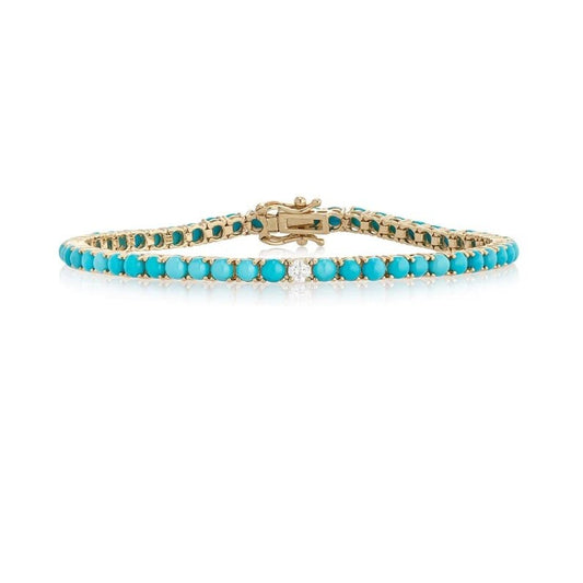 14K Gold Turquoise Tennis Bracelet with Diamonds | Vintage Art Deco Style